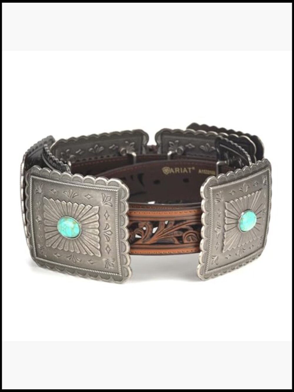 Turquoise Concho Western Belt Tooled Embroidery Wide Girth - Picture 4 of 7